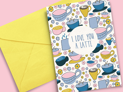I Love You A Latte coffee greeting card pattern design stationery surface pattern design