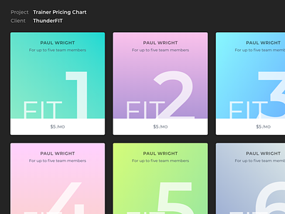 Pricing Table for ThunderFIT cost exercise fitness gradient plan pricing table ui website