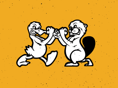 Mascot scuffle beaver cartoon duck fight logo mascot