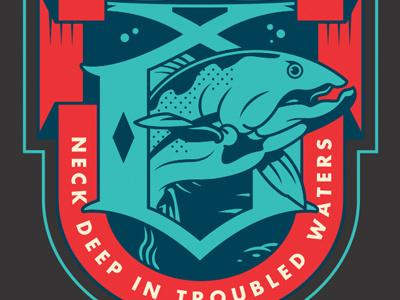 Troubled Waters badge banner cutthroat fish lockup neck deep swim trout water