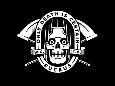 Death Is Certain badge banner bone death grim lockup reaper skull spade