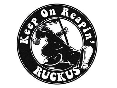 Keep On Reapin' 60s badge death grim hand illustration ink lockup patch reaper retro skull