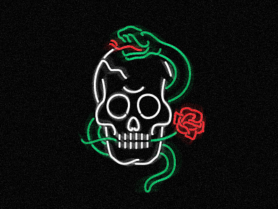 Parlor art line neon rose signage skull snake tattoo vintage