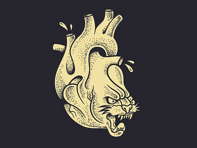 Wild Heart cat heart panther stipple tattoo traditional wild
