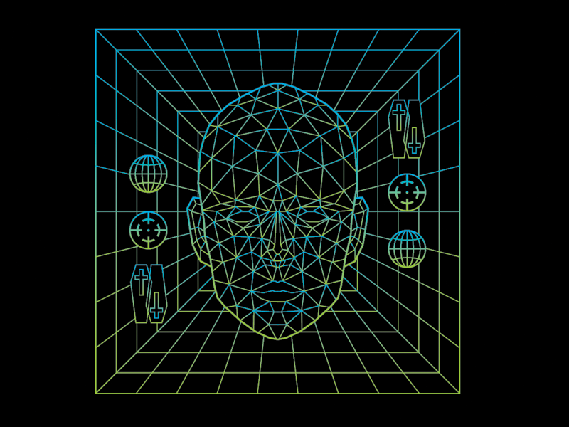 Wired future death computer globe coffin lines retro futuristic gradient lo-fi wireframe