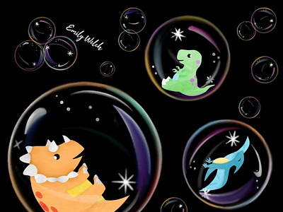 Dino Bubbles art digital art illustration