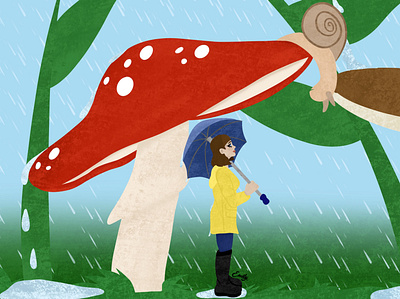 Mushroom Rain art character design digital art digital painting illustration landscape art mushroom art painting