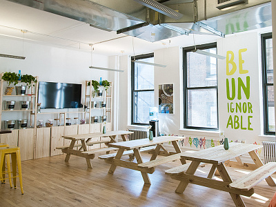 Bowery Office Break Area interior design new york office snack startup