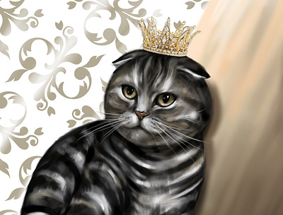 Queen Scottish Fold cat cat portrait digital digital art digital painting digital portrait illustration pet portfolio portrait scottish