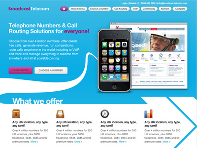 Telecoms Website blue communications phone telecom website white