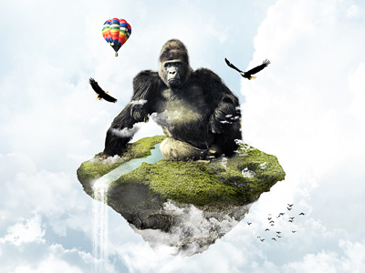 Gorilla Photo Manipulation fantasy floating gorilla island manipulation photo photoshop