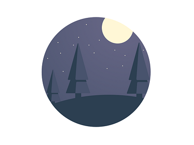 Nightsky fir flat illustration logo moon night sky stars