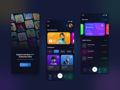 NFT Marketplace App Concept 3d animation app bitcoin blockchain crypto exchange crypto wallet cryptoart design fintech graphic design metaverse nft nft app nftart payment rarible ui ui design ux