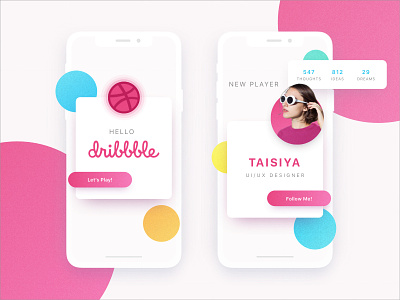 Hello Dribbble! cards circles clean debut first shot invite ios iphone x minimal mobile profile ui