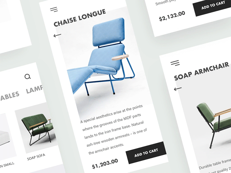 E-Commerce Furniture Store ecommerce furniture interaction mobile product shop ui
