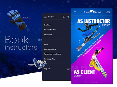 Snow Sensei main page booking app bookings mobile first snowsensei user interface web design