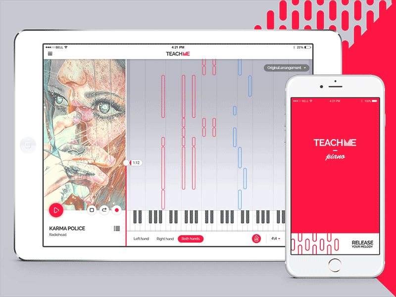 Learning App concept animation application gray interface piano red service teach ui ux