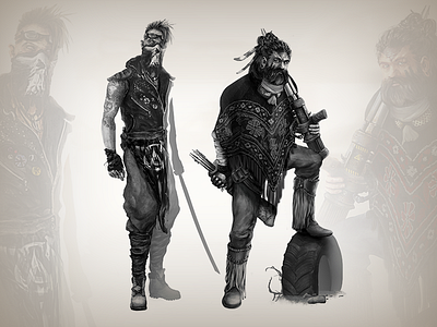 Post-apocalyptic dudes 2d character game design illustration post apocalyptic sketch