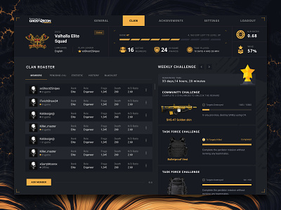 Ubisoft Clan Roster Page app design game graphic design interface ukraine website