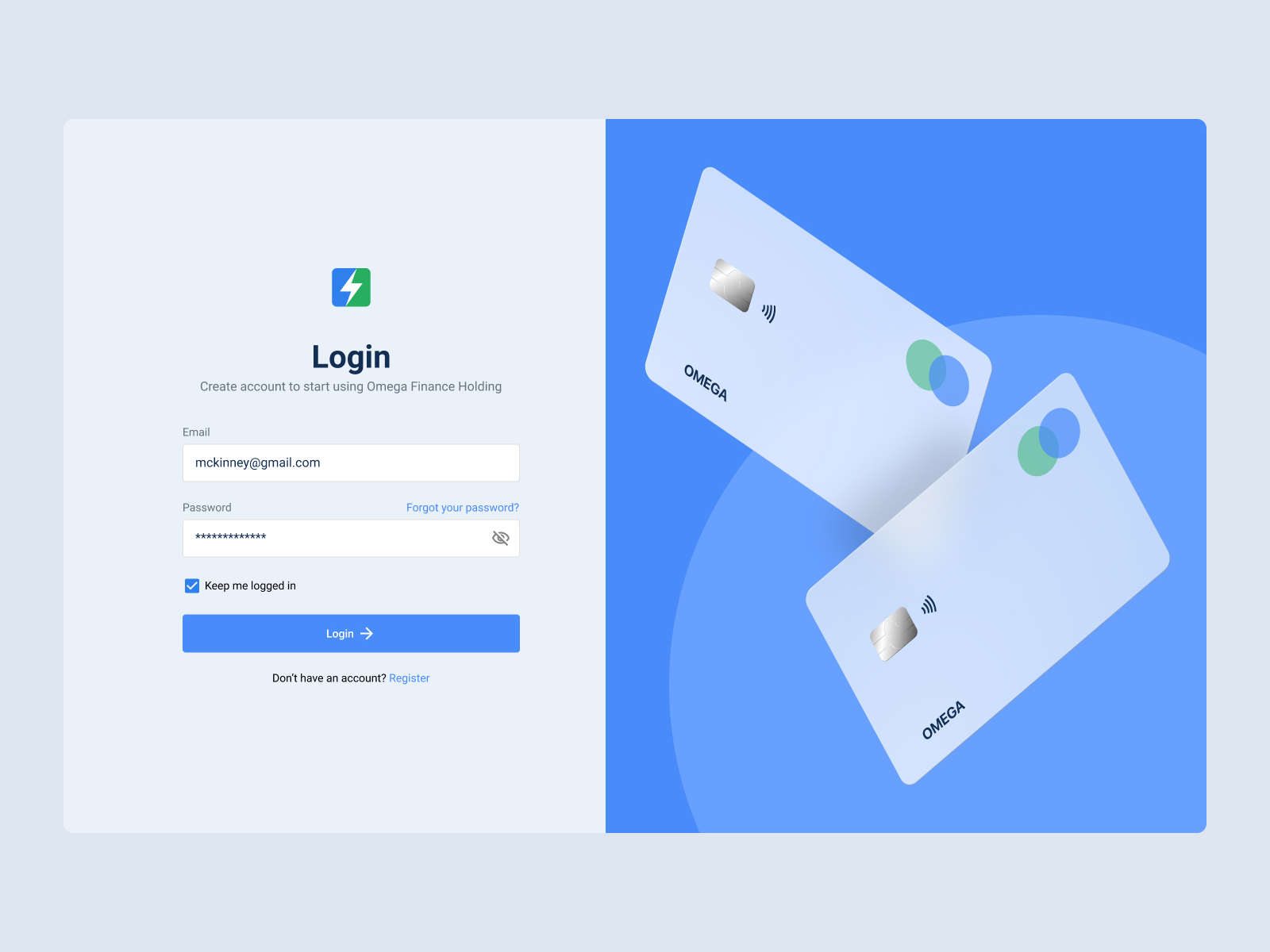 Login: Omega Finance by Dmitry Kolesnikov 🇺🇦 on Dribbble