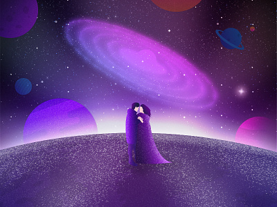 Love until the end of the world design drawing illustration interfere kiss logo love purple ui universe web website