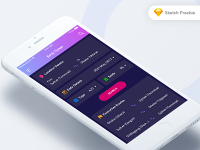 Bus Ticket Booking App UI - Free Sketch File