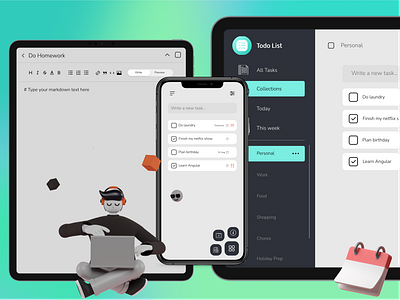 To-do List app calendar checklist desktop frontend list mobile phone productivity sidebar student study tablet todo todolist typography ui ux web website