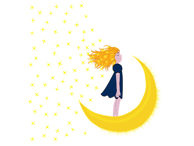 A girl on the moon , and stars in her hair