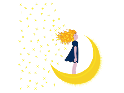 A girl on the moon , and stars in her hair branding design icon illustration logo vector волосы девушка звёды луна небо ночь