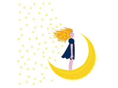 A girl on the moon , and stars in her hair