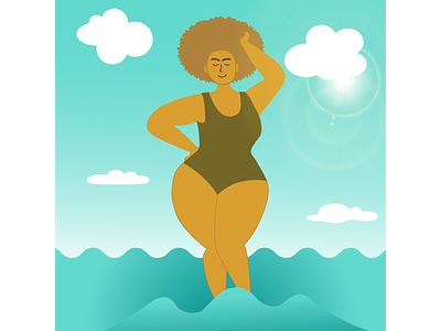 Girl in the water design icon illustration logo vector блики вода волны девушка женщина лето море океан солнце