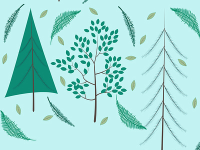 Firs , trees and ferns in the forest pattern
