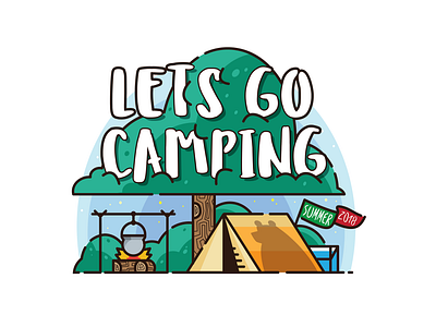 Lets go camping bear camping illustration summer vacations vector woods