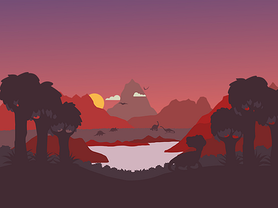 Illustrated Footer dino footer illustration jurasic sunset