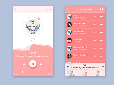 Music Application app application design flat interface ios light music pink sound