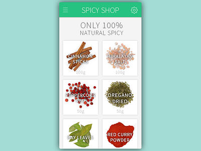 Daily UI, Week Two, Day 5 - Catalogue catalogue cinnamon clean green light material shop spicy