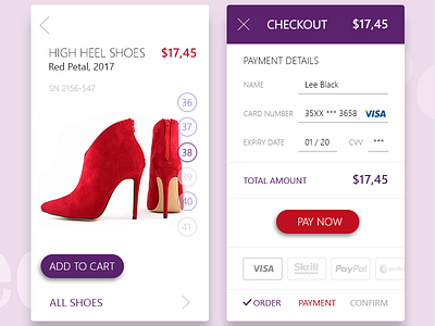 Daily UI, Week Three, Day 5 - Checkout amount checkout form order payment red violet