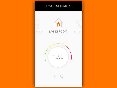 Daily UI, Week Three, Day 6 - Smart Home black bright color gray heat home orange rotary smart switch temperature