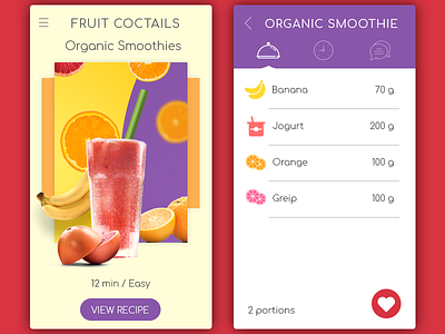 Daily UI, Week Four, Day 1 banana fruit list organic recipe red smoothie violet yellow