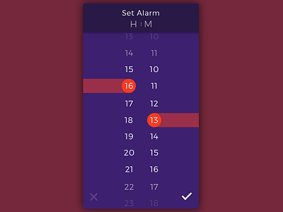 Daily UI, Week Five, Day - 5 alarm apply clock close numbers red set violet