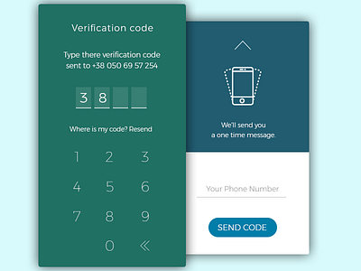 Daily UI, Week Five, Day 6 - Verification Code blue code green mobile numbers verification