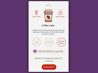 Daily UI, Week Six, Day 5 - Coffee Order blueberry coffee icons latte ml order red