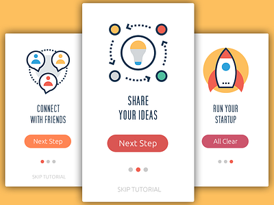 Daily UI, Week Eight, Day 1 - Tutorial Steps colorful icons points steps tutorial wizard yellow