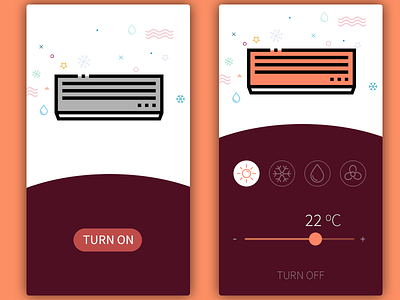 Daily UI, Week Eight, Day 4 - Air Control air controls icons off on red warm