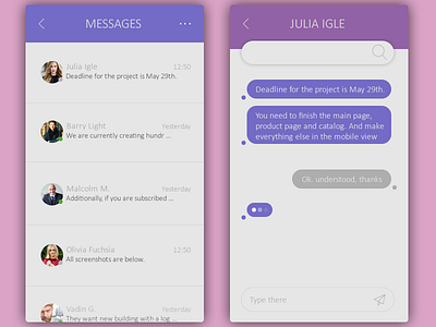 Daily UI, Week Eight, Day 7 - Direct Messages dots list message pink violet