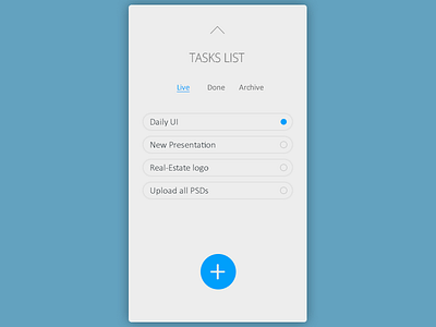 Daily UI, Week Nine, Day 6 - Simple Task List blue gray light list plus tabs