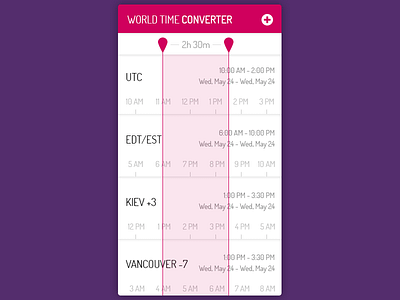 Daily UI, Week Ten, Day 4 - Time Converter am city color converter grey numbers pin pink pm range time violet