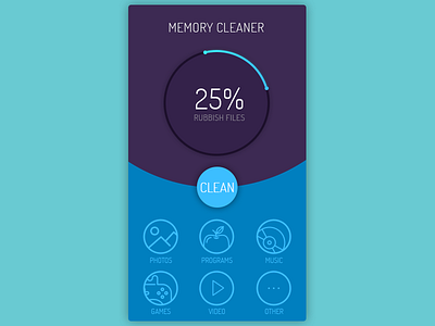 Daily UI, Week Ten, Day 6 - Memory Cleaner app azure blue circle clean cleaner memory percent violet