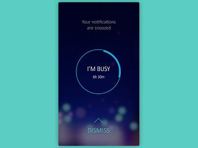 Daily UI, Week Eleven, Day 1 - Busy Status at Screen blue busy circle dark green notifications snoozed status