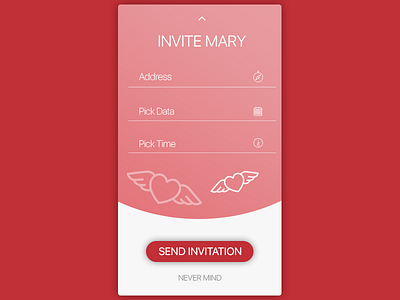 Daily UI, Week Eleven, Day 5 - Invitation for a Date date field heart invitation pink red white wings